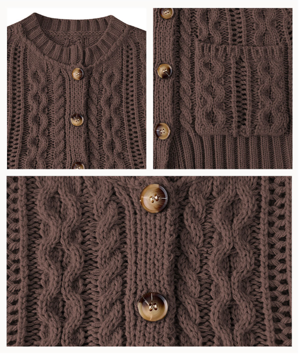 Round Neck Pocket Sleeveless Cardigan Knitted Vest Top