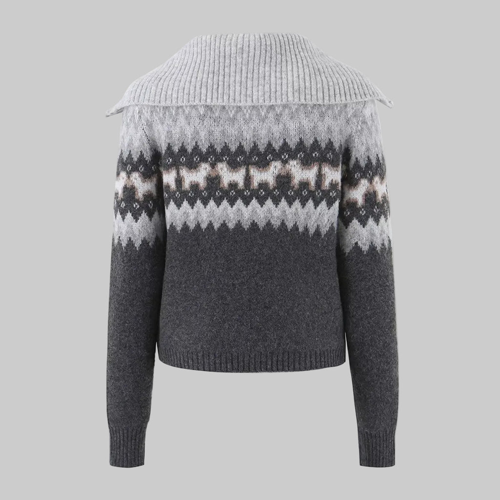 V-Neck Knitted Jacquard Sweater