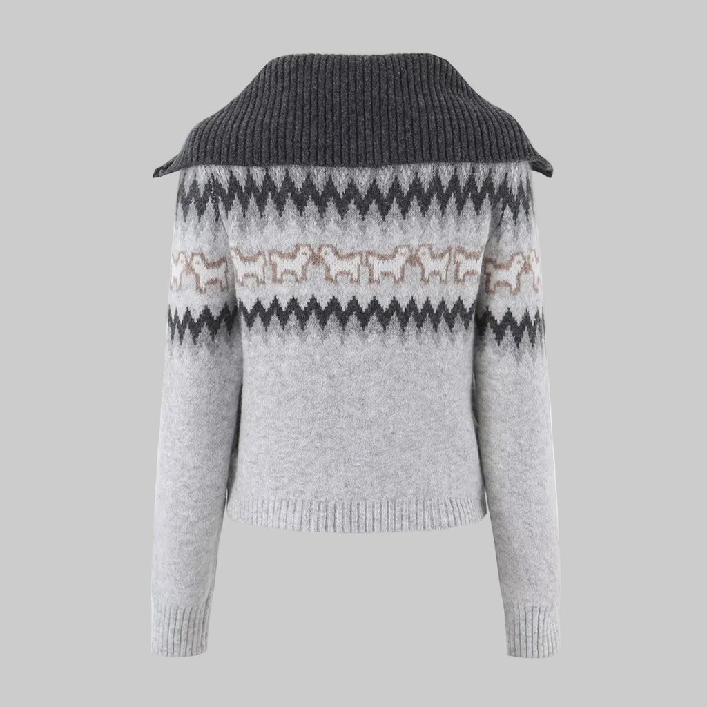 V-Neck Knitted Jacquard Sweater
