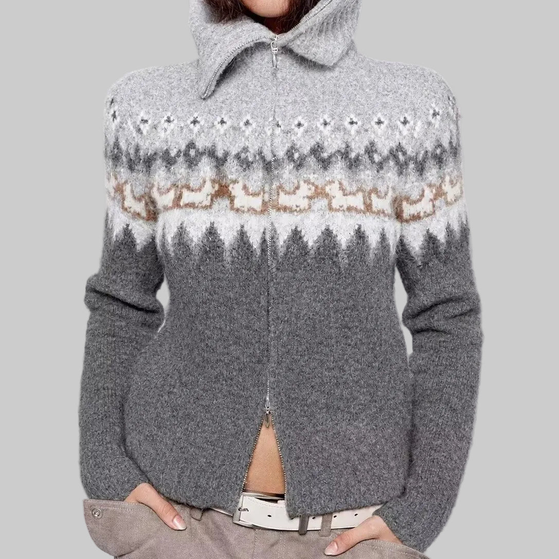 V-Neck Knitted Jacquard Sweater