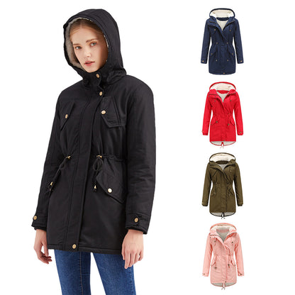 Cotton Padded Hooded Drawstring Cinched Coat