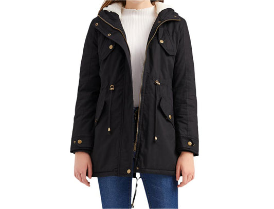Cotton Padded Hooded Drawstring Cinched Coat