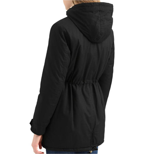 Cotton Padded Hooded Drawstring Cinched Coat
