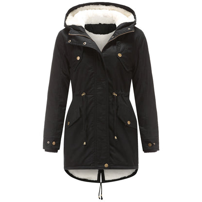Cotton Padded Hooded Drawstring Cinched Coat