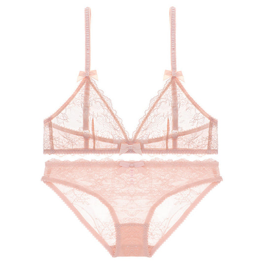 French Triangle Cup Sexy Busty Lace Seamless Underwired Bra Set