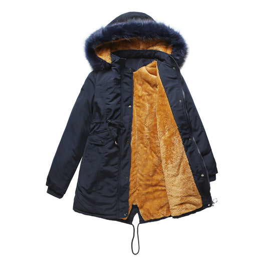 Cotton Thickened Velvet Cotton Detachable Fur Hoodie Coat
