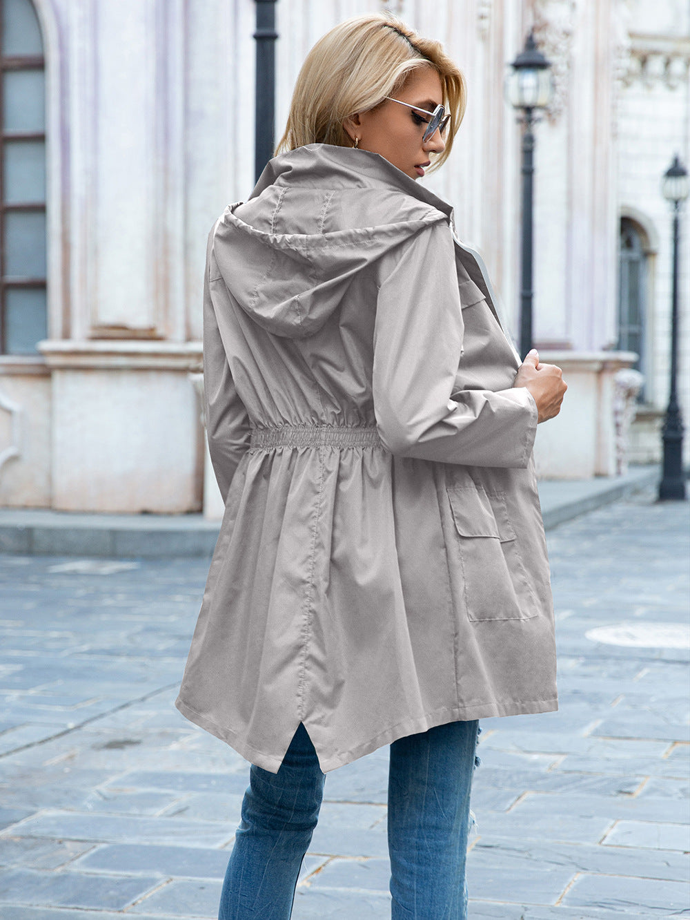 Outdoor Hoodie Cinched Raincoat Water Proof Zipper