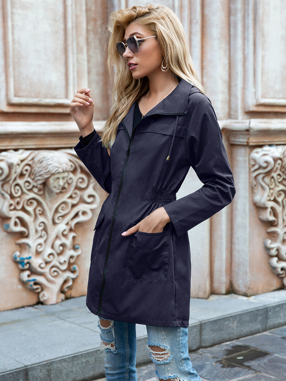 Outdoor Hoodie Cinched Raincoat Water Proof Zipper