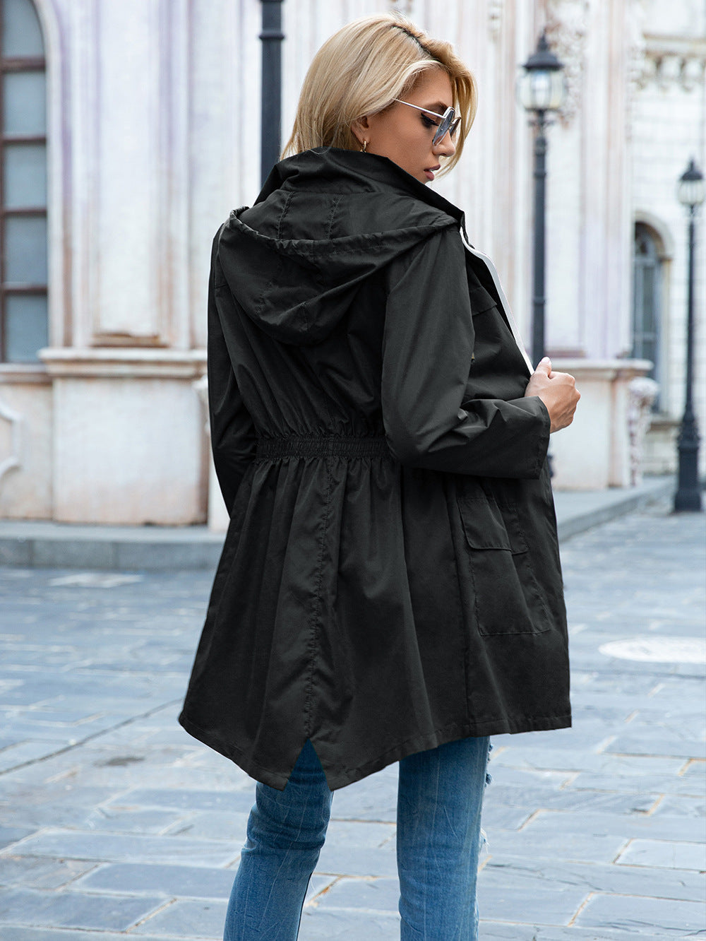 Outdoor Hoodie Cinched Raincoat Water Proof Zipper
