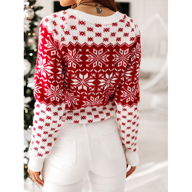 Christmas Snowflake Long Sleeve Knitted Sweater
