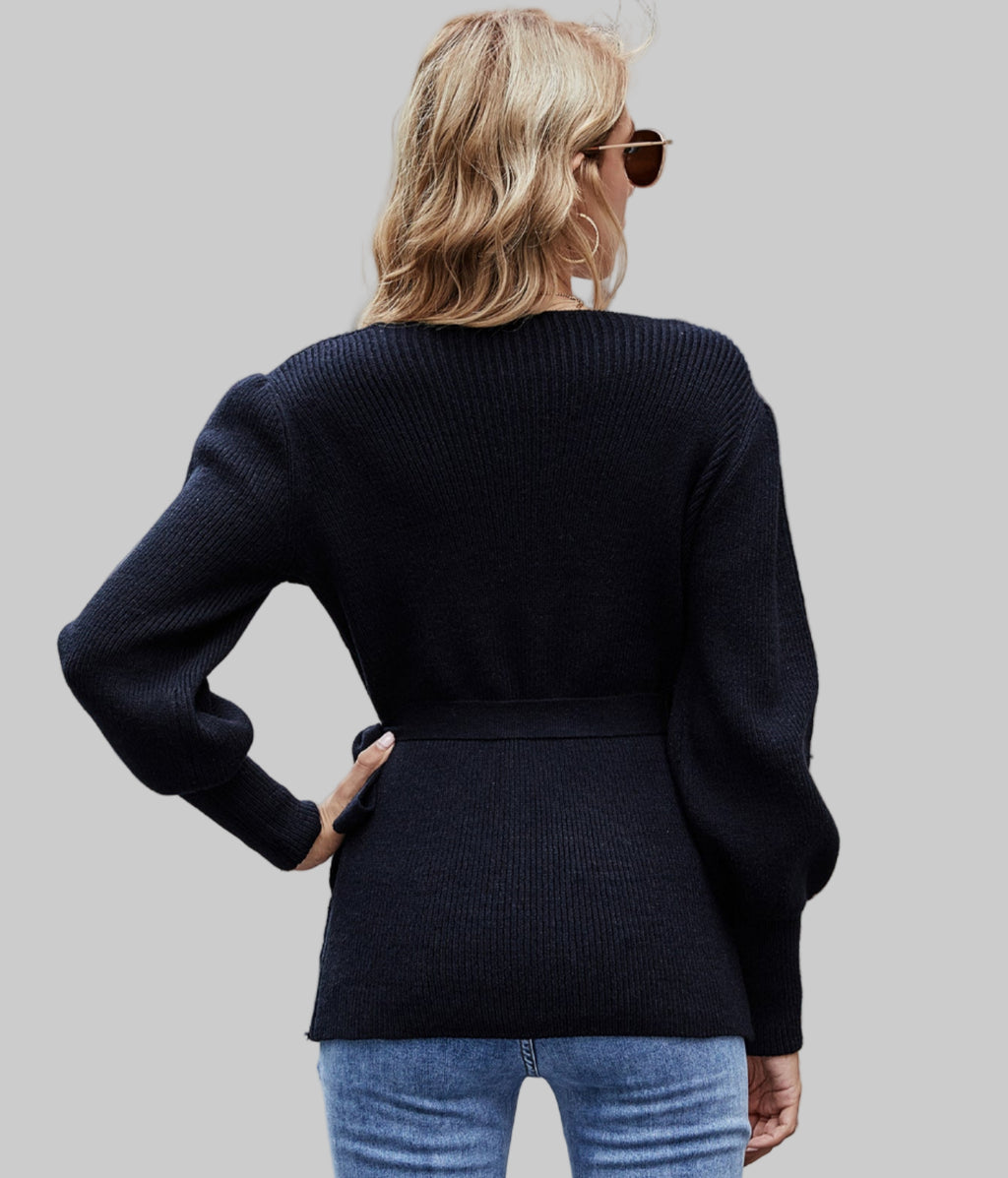 Lace-up V-neck Knitted Cardigan