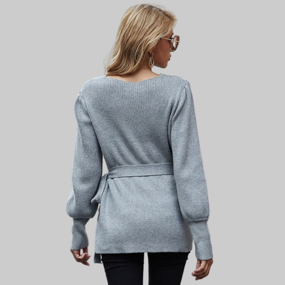 Lace-up V-neck Knitted Cardigan