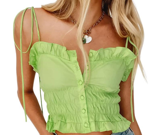 Slim Fit Pleated cropped Lace-up Top