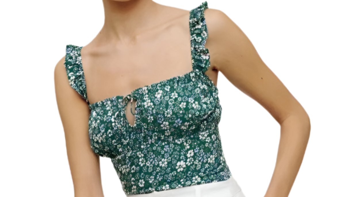 Lace-up Sling Short Floral Print Slim Fit Top