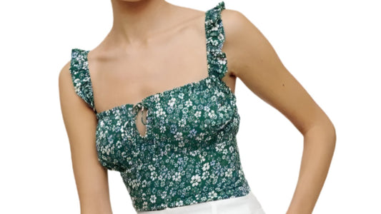 Lace-up Sling Short Floral Print Slim Fit Top