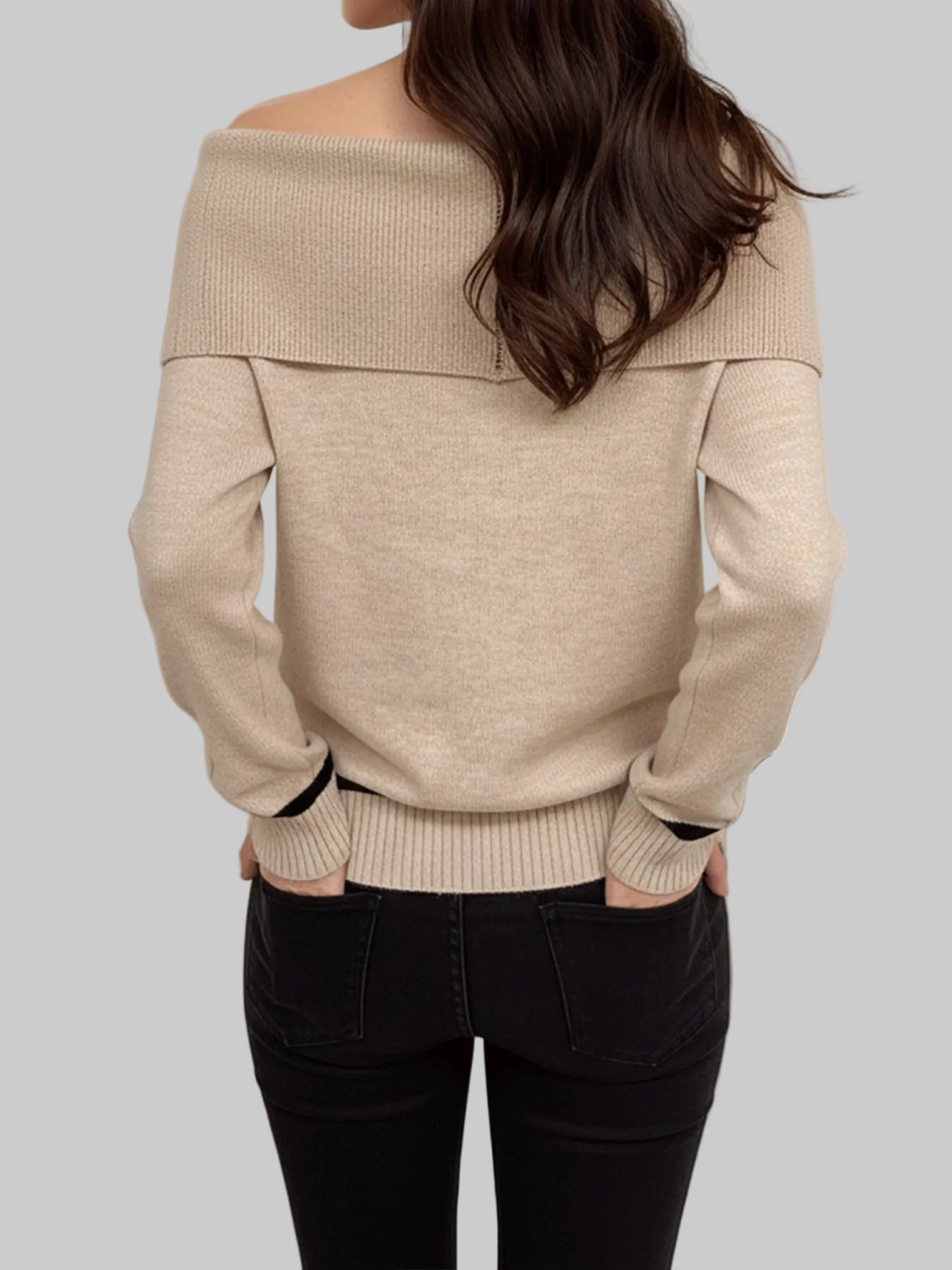 Rhombus Plaid Jacquard Off Shoulder Loose Sweater