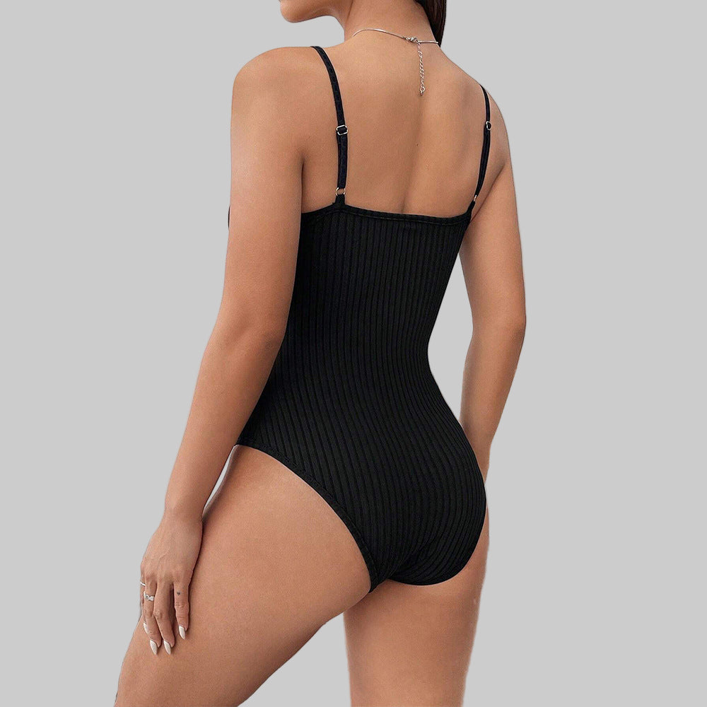 Sexy Drawstring Lace up Slim Bodysuit