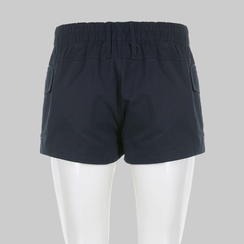 Street Retro Distressed Low Waist Asymmetric with Pocket Woven Shorts