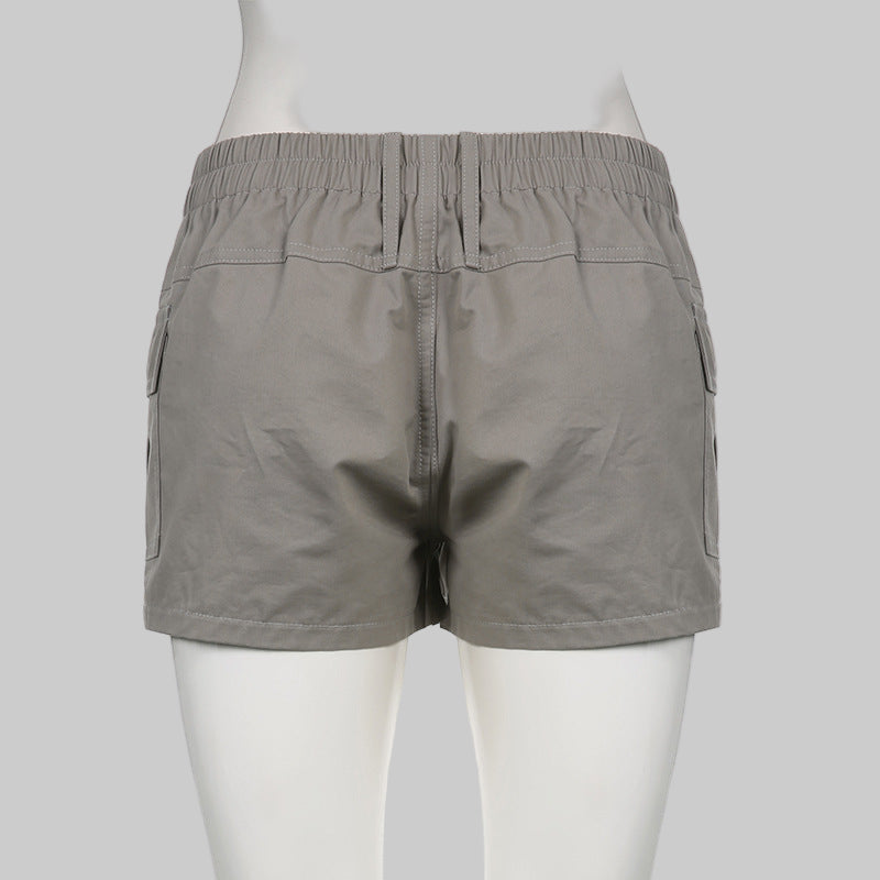 Street Retro Distressed Low Waist Asymmetric with Pocket Woven Shorts