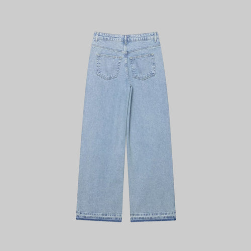 Crochet Stitching High Waist Wide Leg Jeans