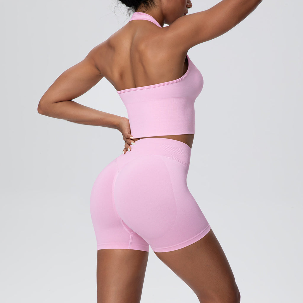 Breathable Halter Bra Vest Seamless Knitted High Waist Shorts