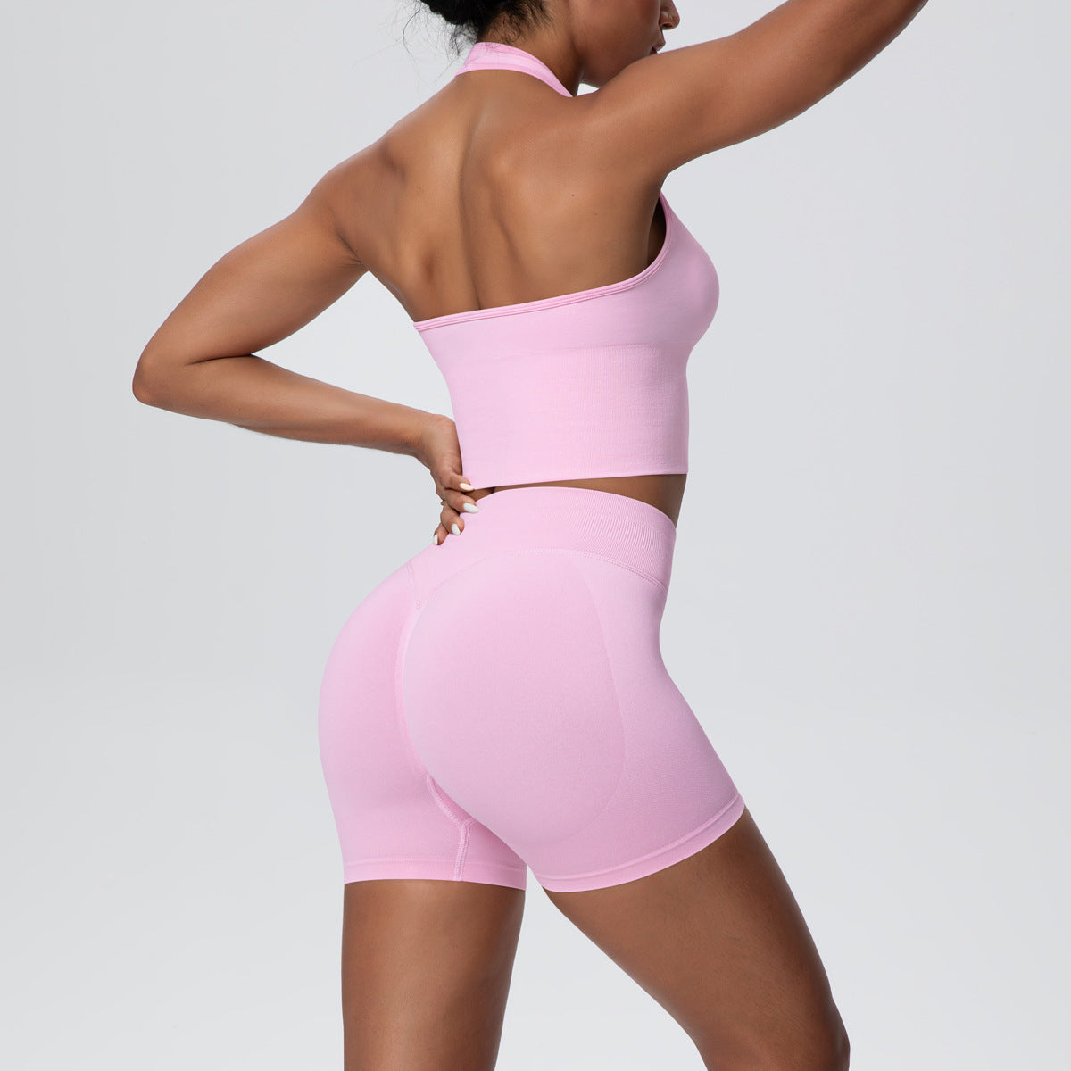 Breathable Halter Bra Vest Seamless Knitted High Waist Shorts