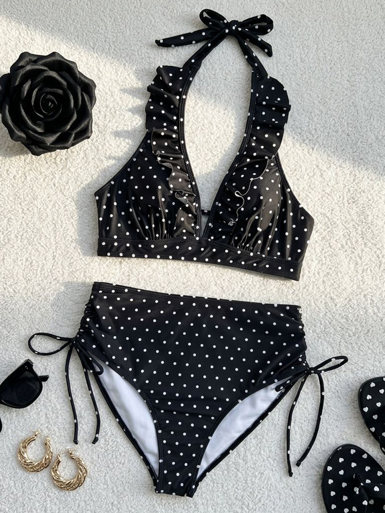 Polka Dot Printed Halter Bandage Sexy Split Bikini - Tamra.Shop.Social