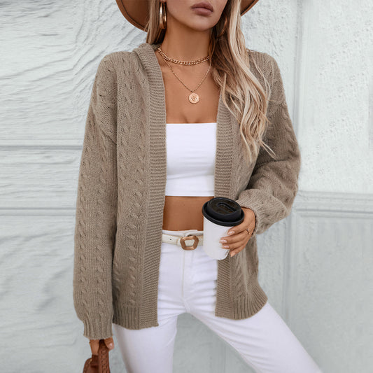 Hooded Knitwear Retro Long Sleeve Sweater Cardigan