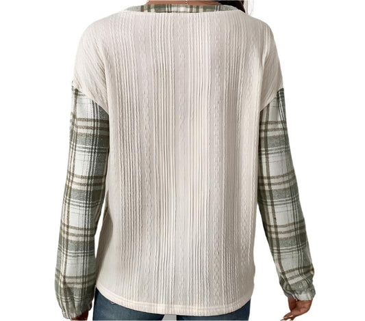 Plaid Stitch Long Sleeve T-shirt Top