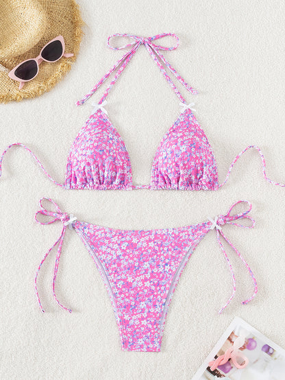 Floral Bow Lace-up Sexy Bikini