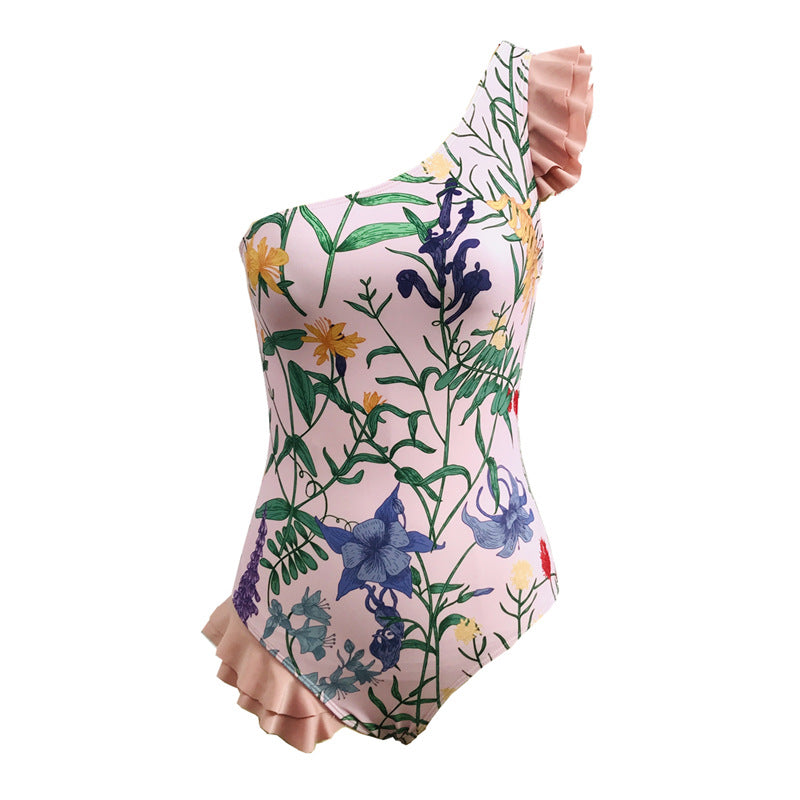Printed Floral Off-shoulder Swimsuit