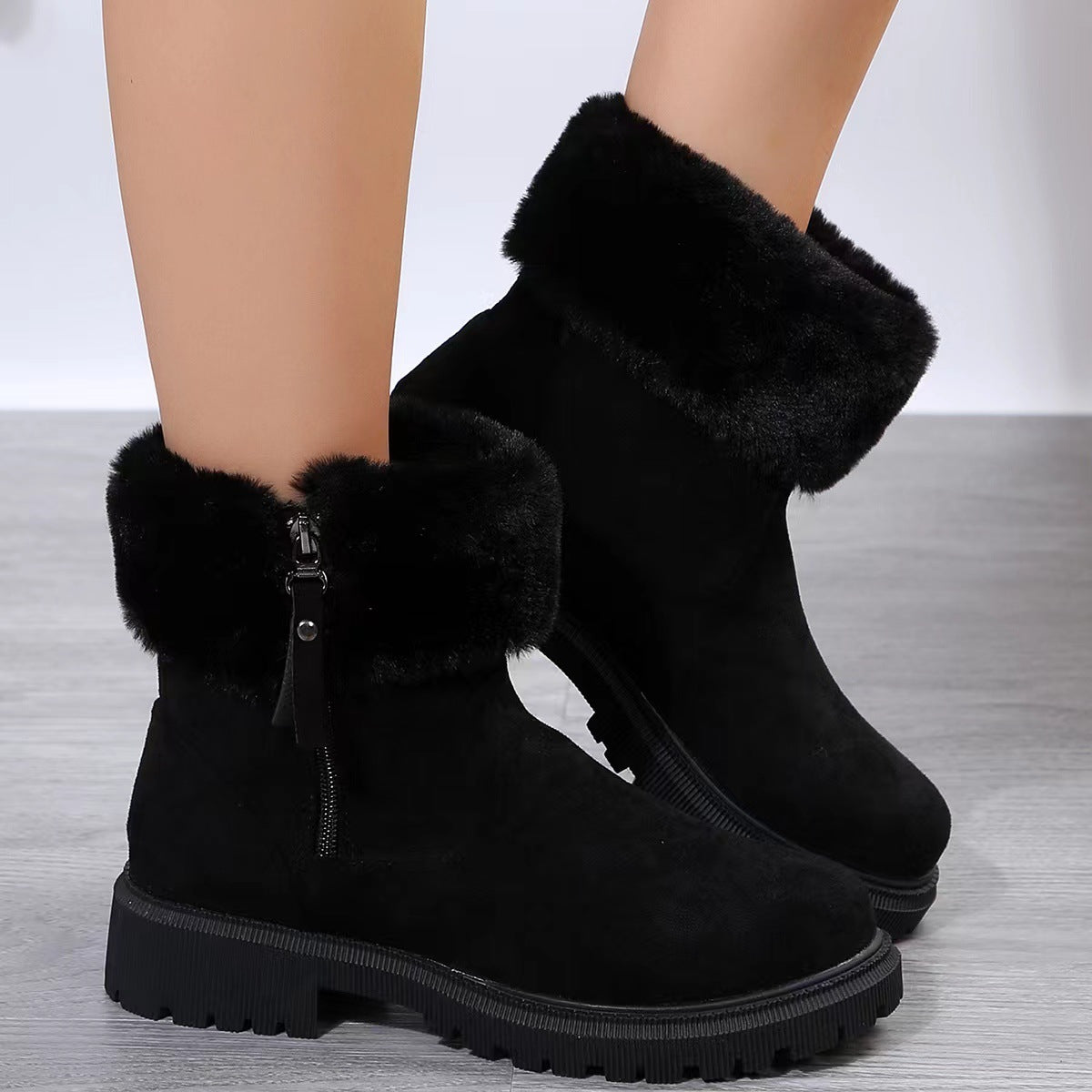 Mid Calf Snow Fur Cotton Padded Boots