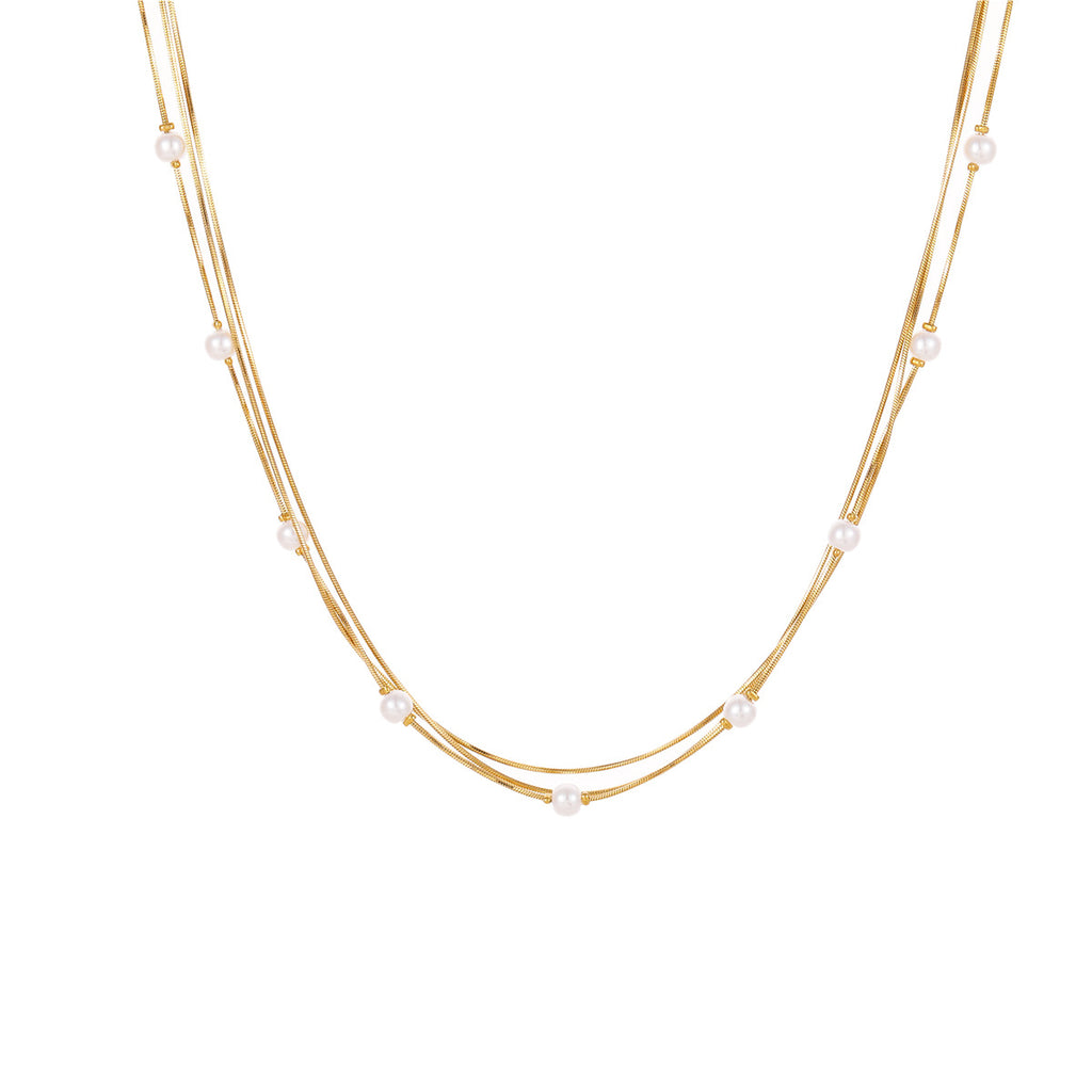 Pearl Multi Layer Twin Stainless Steel Necklace