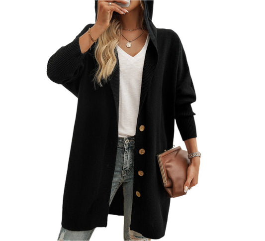Casual Loose Hooded Mid-Length Cardigan