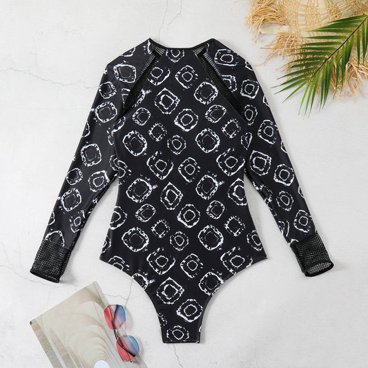 Printed Hollow Cutout Surfing Suit