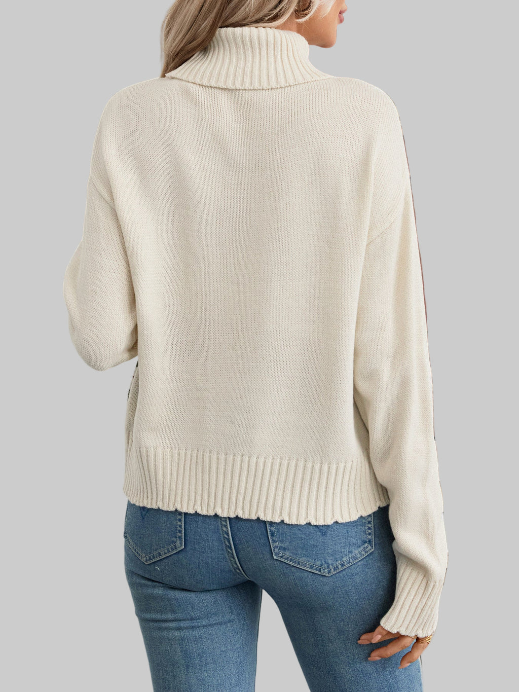 Ethnic Pattern Turtleneck Knitted Jacquard Pullover Sweater