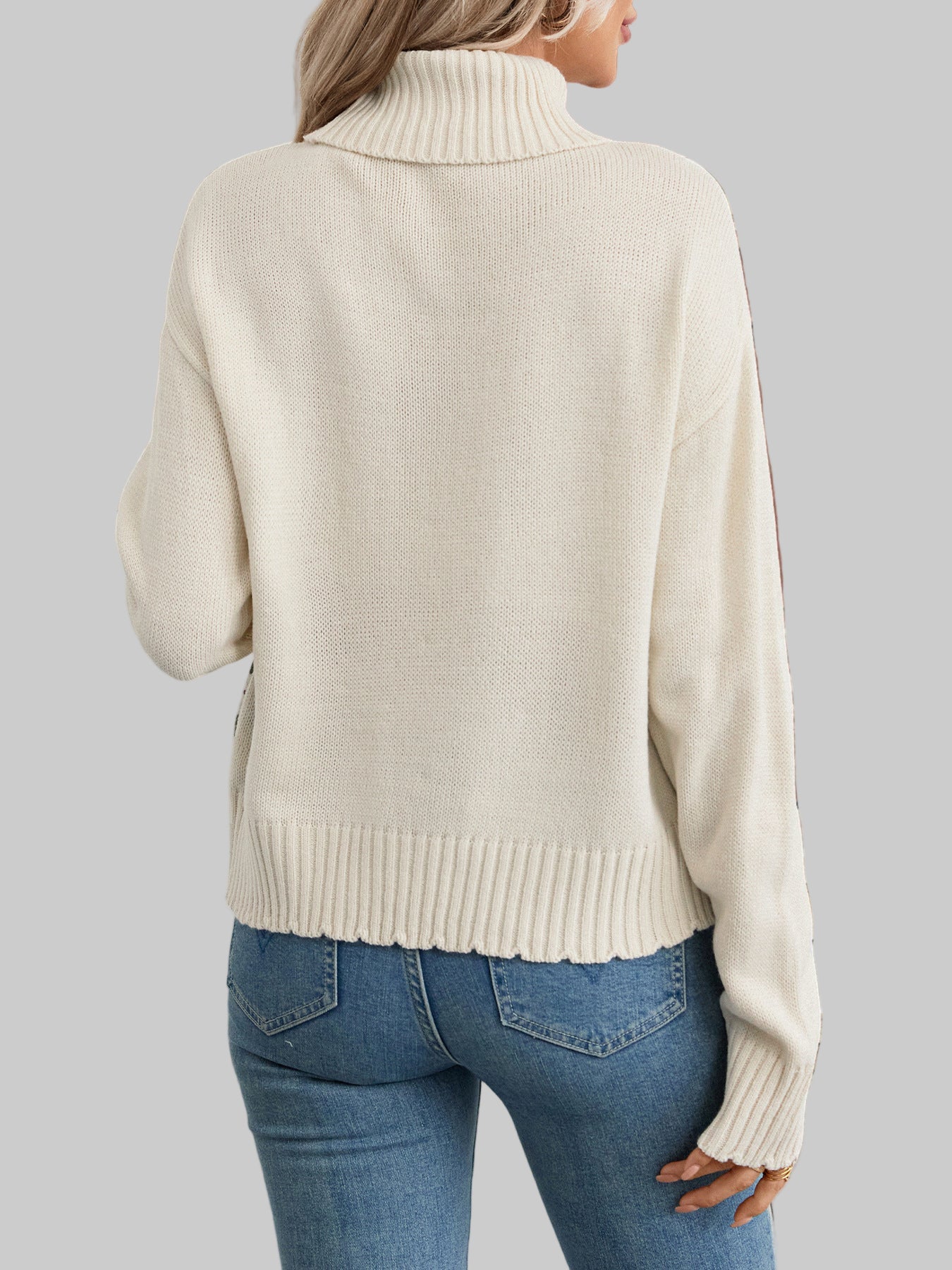Ethnic Pattern Turtleneck Knitted Jacquard Pullover Sweater