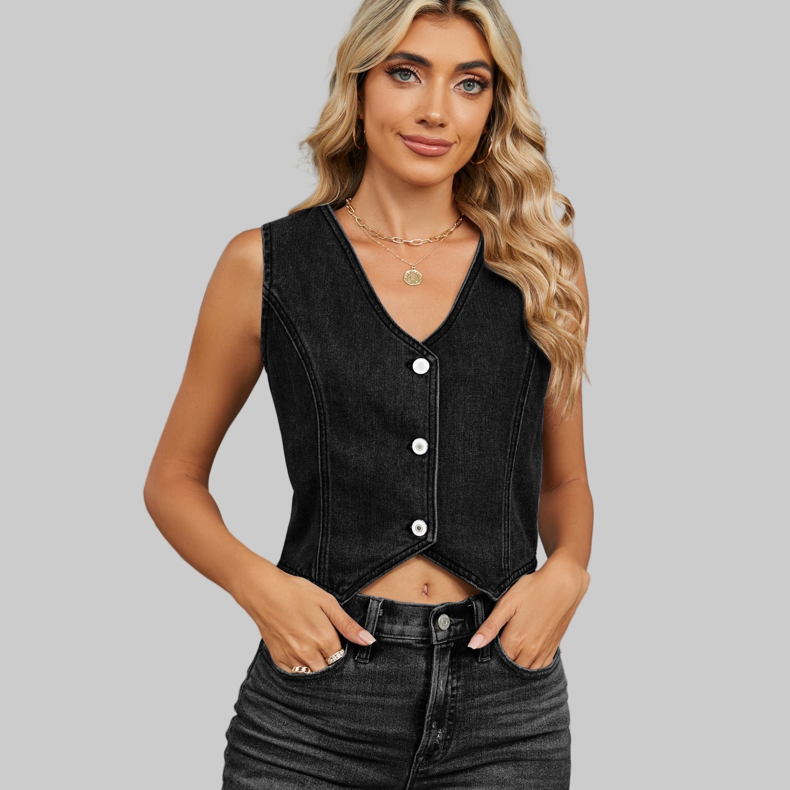 Washed Slim Fit Denim Vest Top