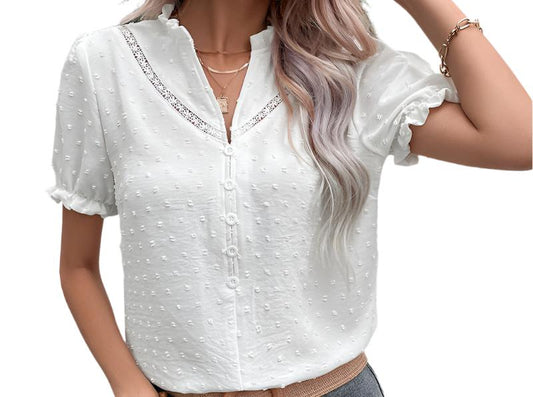 V-neck Short Sleeve White Top
