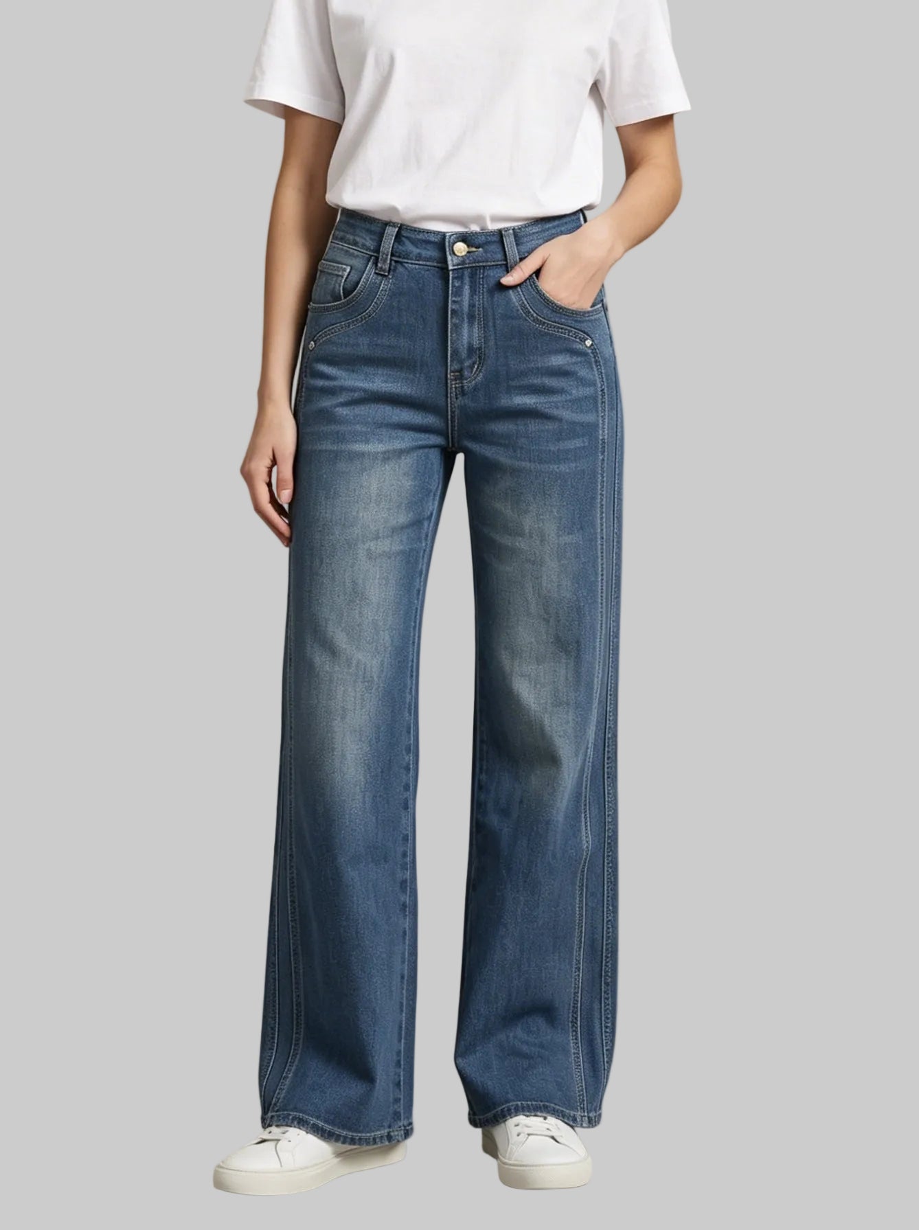 Slimming Loose Straight Washed Denim Jeans