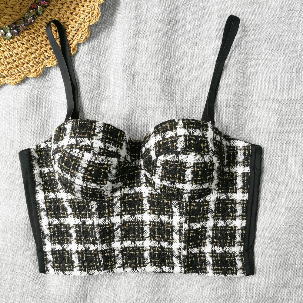 Houndstooth Woolen Corset Crop Top