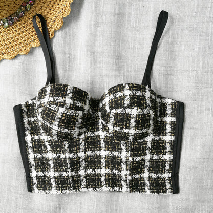 Houndstooth Woolen Corset Crop Top