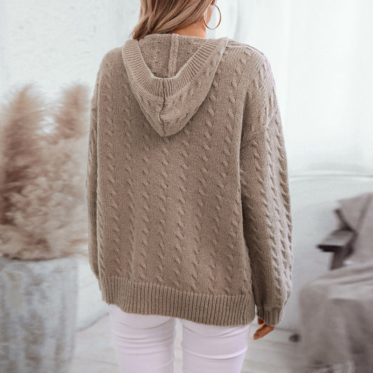 Hooded Knitwear Retro Long Sleeve Sweater Cardigan