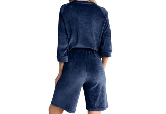 Velvet Sleeve Shorts Two-Piece Loungewear Set