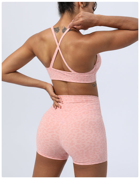 Yoga Leopard Twisted Cross Hip Lifting Running Fitness Suit