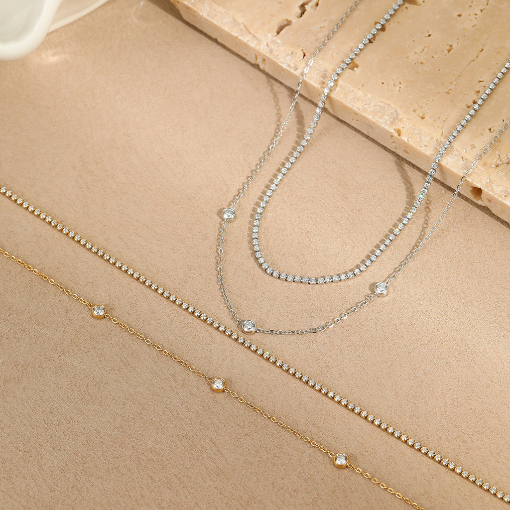 Zircon Titanium Steel Twin Necklace