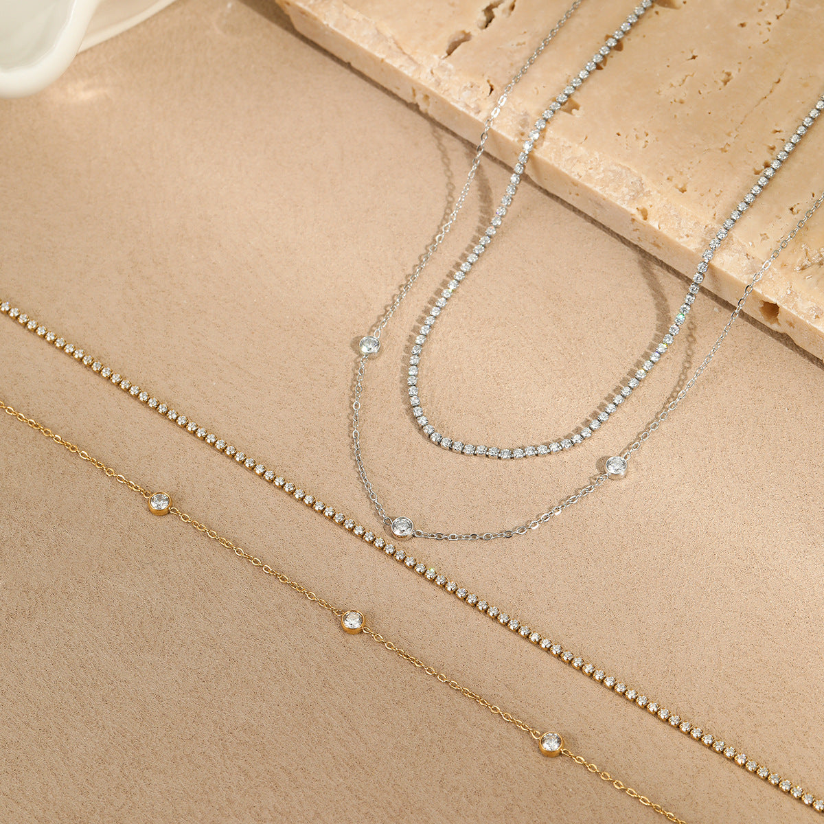Zircon Titanium Steel Twin Necklace