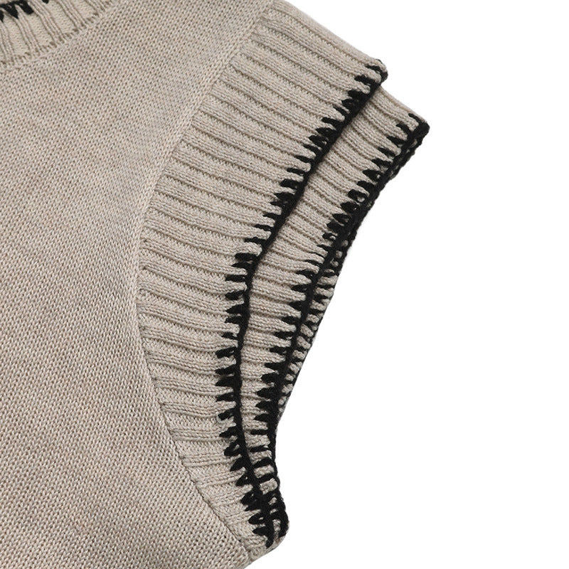 Stitching Decorative Sleeveless Knitted Sweater