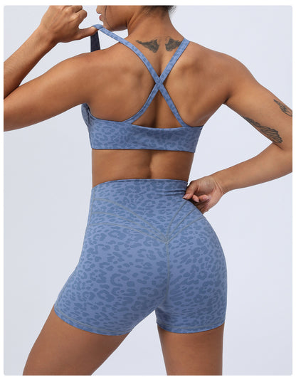 Yoga Leopard Twisted Cross Hip Lifting Running Fitness Suit