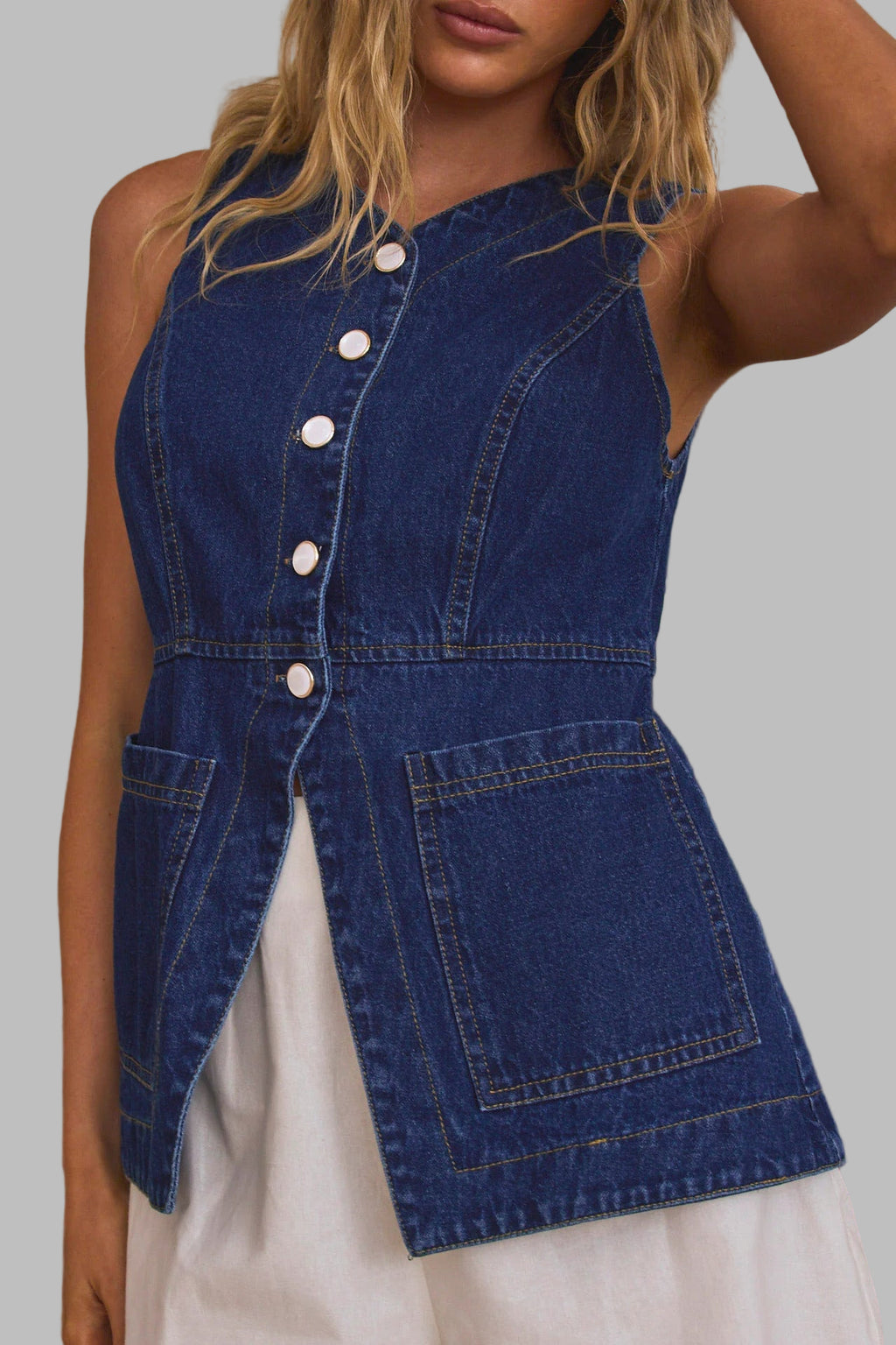 Buttoned Denim Vest